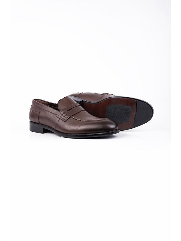 Koyu Kahverengi %100 Deri Analin Bağcıksız Classic Ayakkabı 1033245167 - Görsel 4