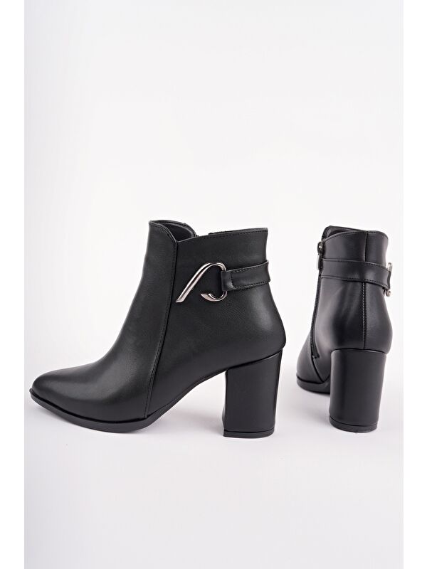 FORTİS Sivri Burun Toka Detaylı Fermuarlı Kalın Topuklu Kadın Bot - Görsel 3