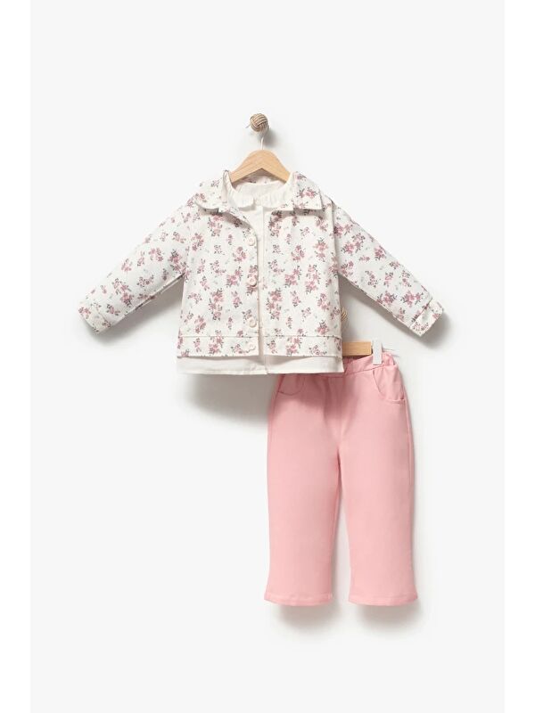 Jikko Baby Çiçekli Vintage Tarz & Gömlek Yaka Bayramlık Kız Çocuk Takımı 9094