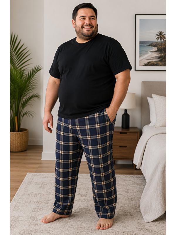 Formo Erkek %100 Doğal Organik Pamuk Büyük Beden Ekose Cepli Kaliteli Battal Pijama Altı