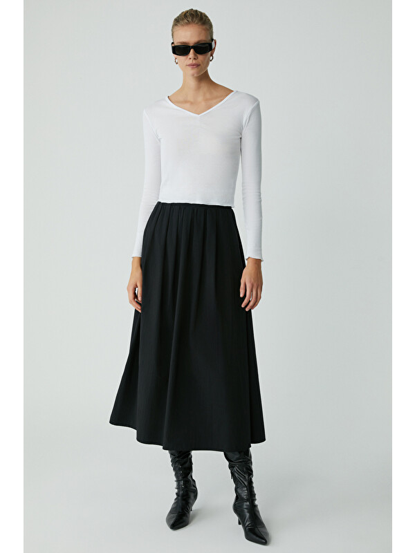 ETHIQUET MODEST BLEINE Kadın Relaxed Lastikli Bel SİYAH Etek