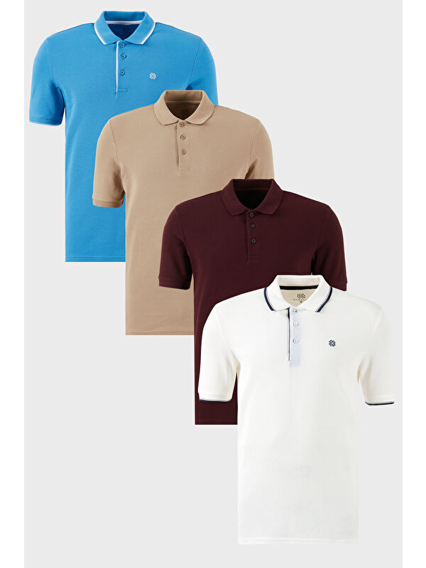 Buratti Pamuklu Regular Fit Düğmeli Polo Yaka 4'lü Paket %100 Pamuk Tişört 590211827S4