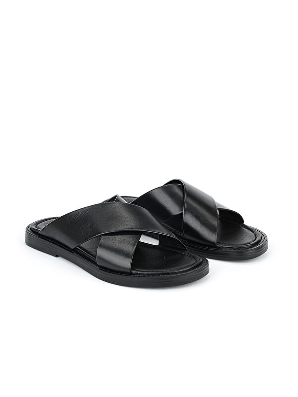 Ziya Ayakkabi Lacivert Ziya Ayakkabi Hakiki Erkek Deri Terlik 1611045ZM153