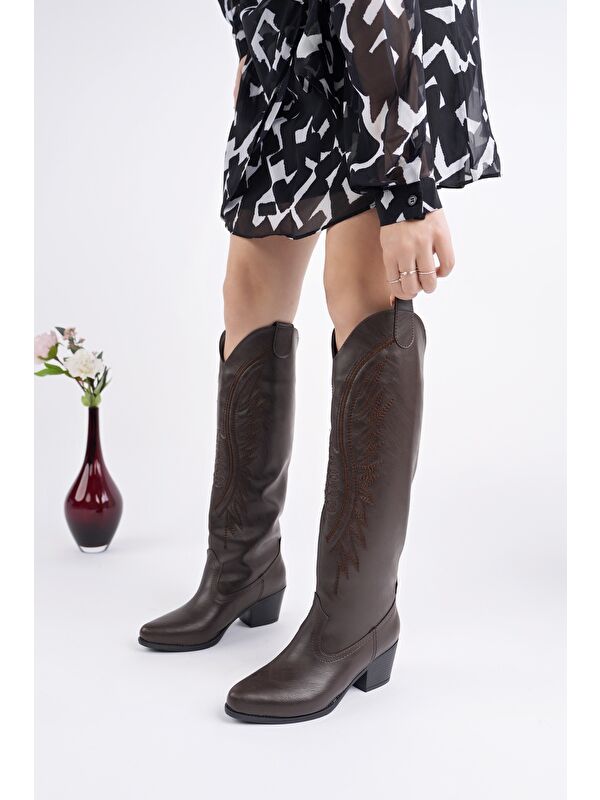 RODEO Dikiş Detaylı Kalın Topuklu Kovboy Kadın Çizme - Görsel 5
