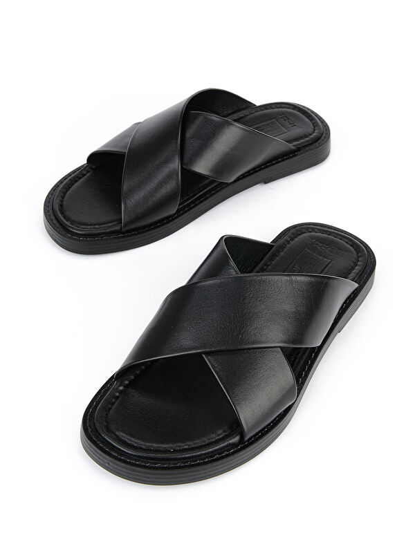 Ziya Ayakkabi Lacivert Ziya Ayakkabi Hakiki Erkek Deri Terlik 1611045ZM153