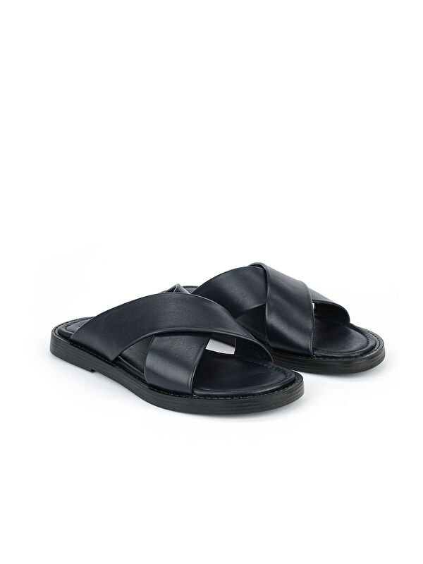 Ziya Ayakkabi Lacivert Ziya Ayakkabi Hakiki Erkek Deri Terlik 1611045ZM153