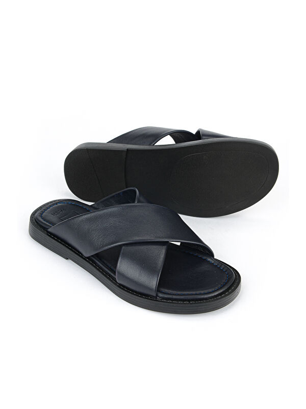 Ziya Ayakkabi Lacivert Ziya Ayakkabi Hakiki Erkek Deri Terlik 1611045ZM153