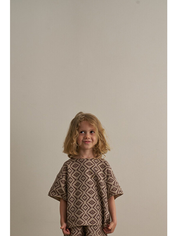 Oh La La Koala For Little Ones Kahverengi Boho Bloom Serisi Waffle T-shirt
