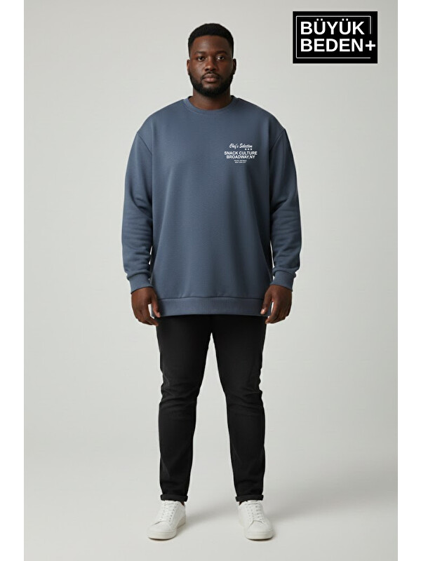Süperlife Erkek Büyük Beden CHEF Baskılı Bisilet Yaka İnce Sweatshirt SPR26BSW956-4