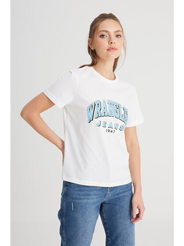Wrangler Regular Fit Bisiklet Yaka %100 Pamuk Kırık Beyaz Tişört