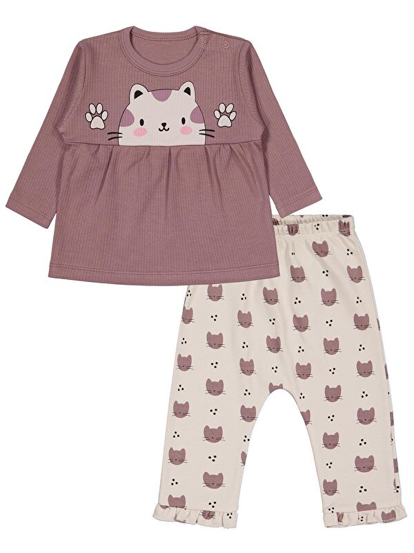 Civil Baby Kedi Baskılı 6-18 Ay Takım - Kahve