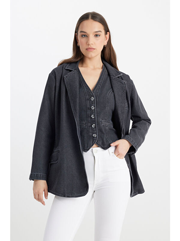 Lee Oversize Bol Kesim %100 Pamuk Antrasit Jean Jean Ceket