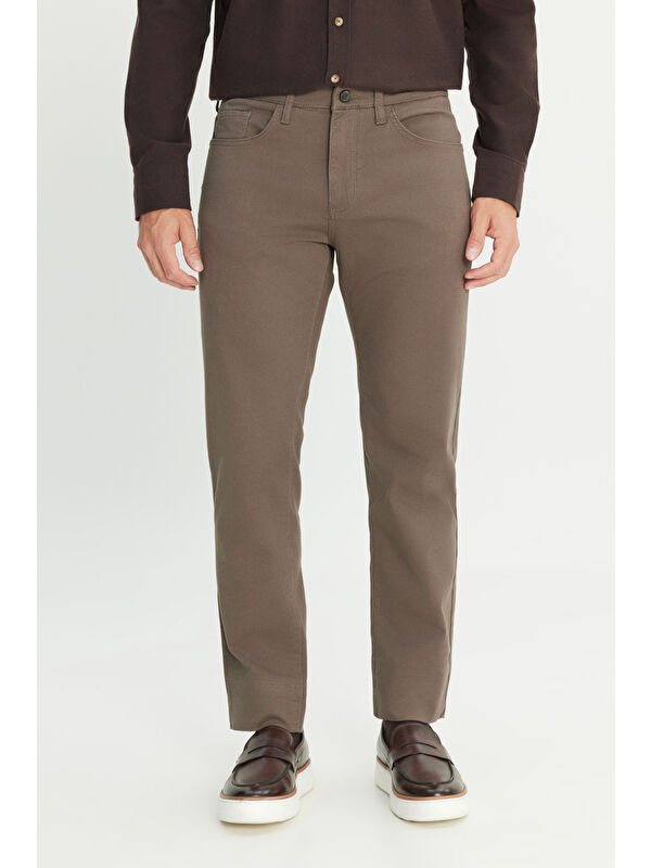 Altınyıldız Classics Erkek Haki Pamuklu Slim Fit Dar Kesim 5 Cep Armürlü Esnek Pantolon
