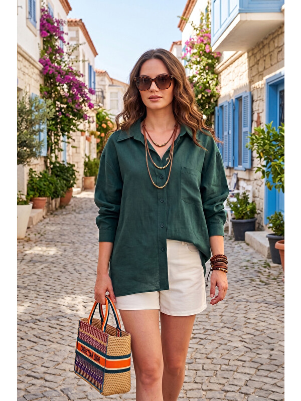 Lela Modal Oversize Fit Uzun Kollu Kadın Gömlek 6834612