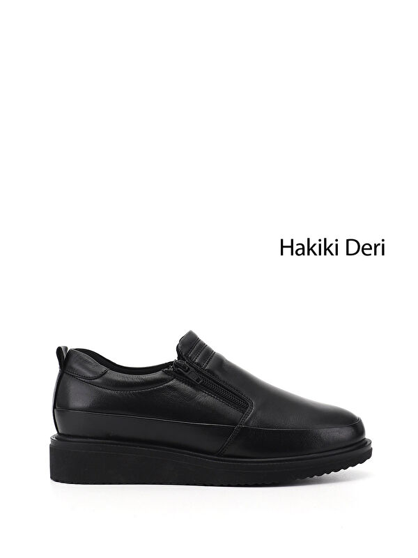 GÖNDERİ(R) Kadın SİYAH Dolgu Taban Fermuarlı Hakiki Deri Ayakkabı
