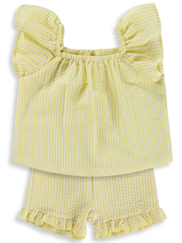 Civil Baby Çizgi Empirmeli Fırfır 6-18 Ay Takım - Sarı
