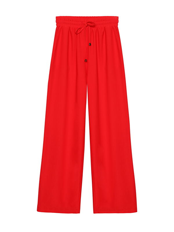 QUZU Beli Lastikli Bol Paça Pantolon Kırmızı