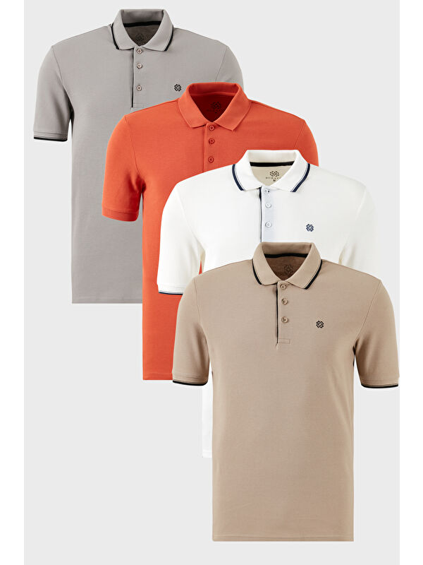 Buratti Pamuklu Regular Fit Düğmeli Polo Yaka 4'lü Paket %100 Pamuk Tişört 590211827S4