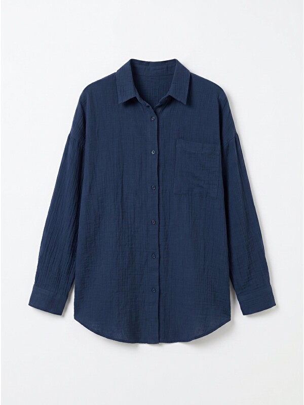 Happiness İstanbul Oversize Basic Müslin Gömlek LACİVERT LMX0002