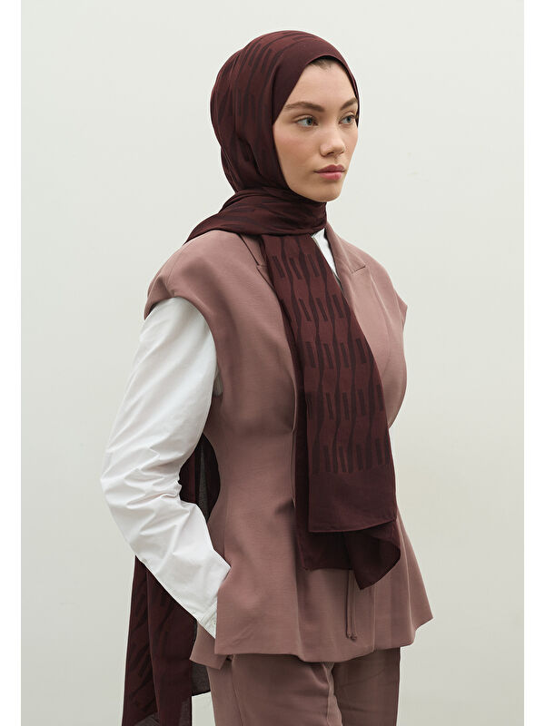 Fresh Scarfs NARA PAMUK FLOŞ JAKARLI ŞAL KIZIL KAHVE