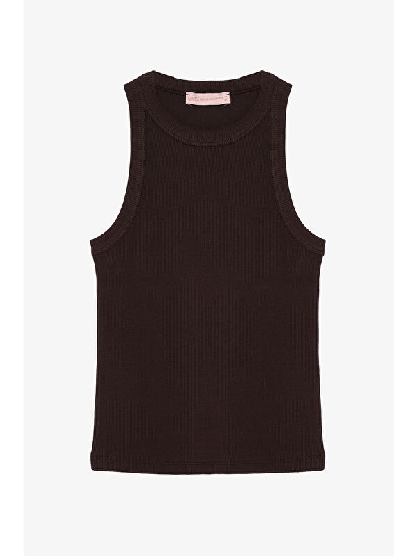 QUZU Halter Yaka Basic Fitilli Atlet Koyu Kahve