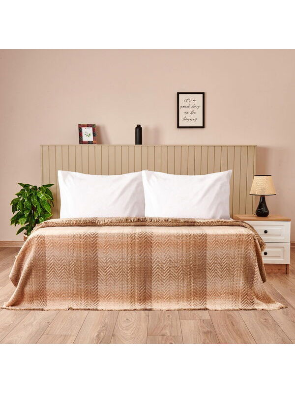 Evidea Soft Nevira Pamuklu Çift Kişilik Battaniye - Bej - 200x220 cm