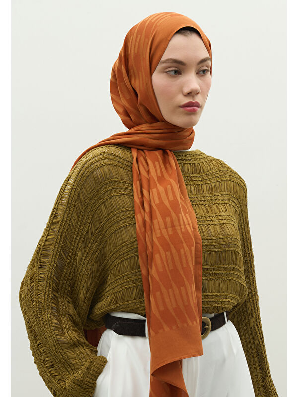 Fresh Scarfs NARA PAMUK FLOŞ JAKARLI ŞAL TARÇIN KABUĞU