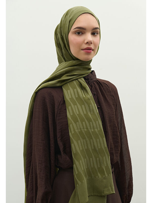Fresh Scarfs NARA PAMUK FLOŞ JAKARLI ŞAL ZEYTİN YEŞİLİ