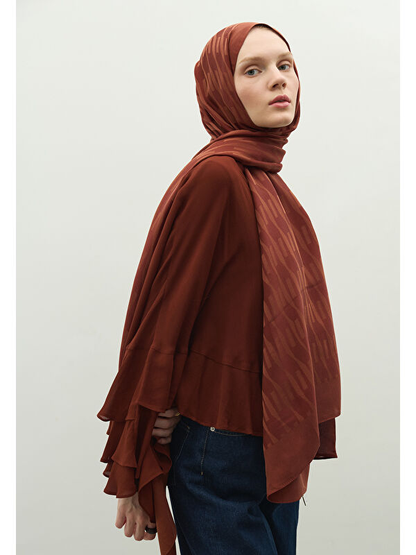 Fresh Scarfs NARA PAMUK FLOŞ JAKARLI ŞAL KİREMİT