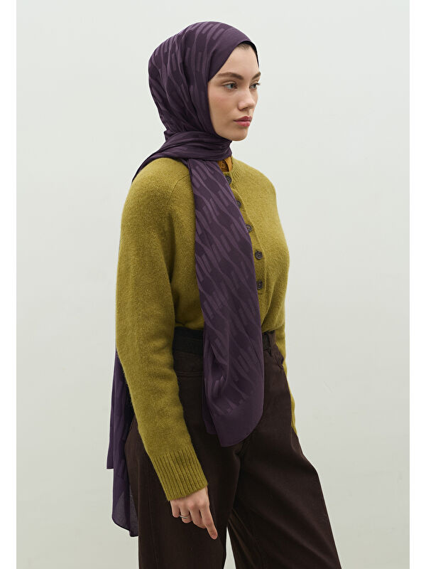 Fresh Scarfs NARA PAMUK FLOŞ JAKARLI ŞAL PATLICAN MORU