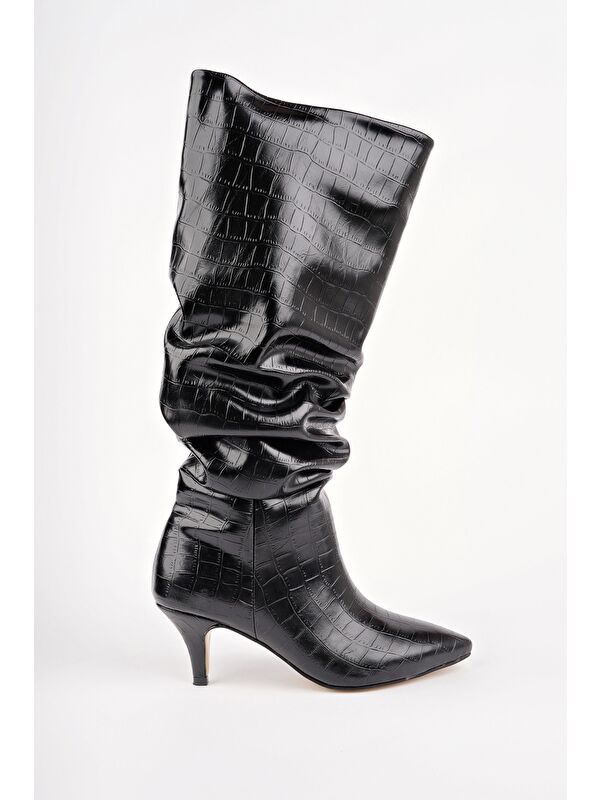 RUMBA Sivri Burun Kırışık Kroko Desenli İnce Topuklu Kadın Çizme - Görsel 2