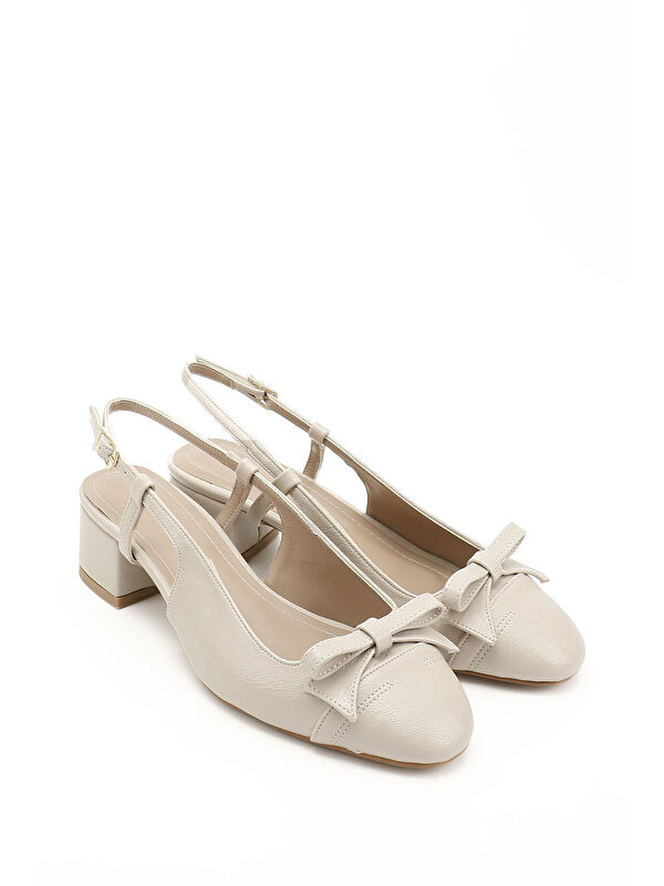 Kadın TEN Fiyonklu Kısa Kalın Topuklu Arkası Açık Ayakkabı - Görsel 3