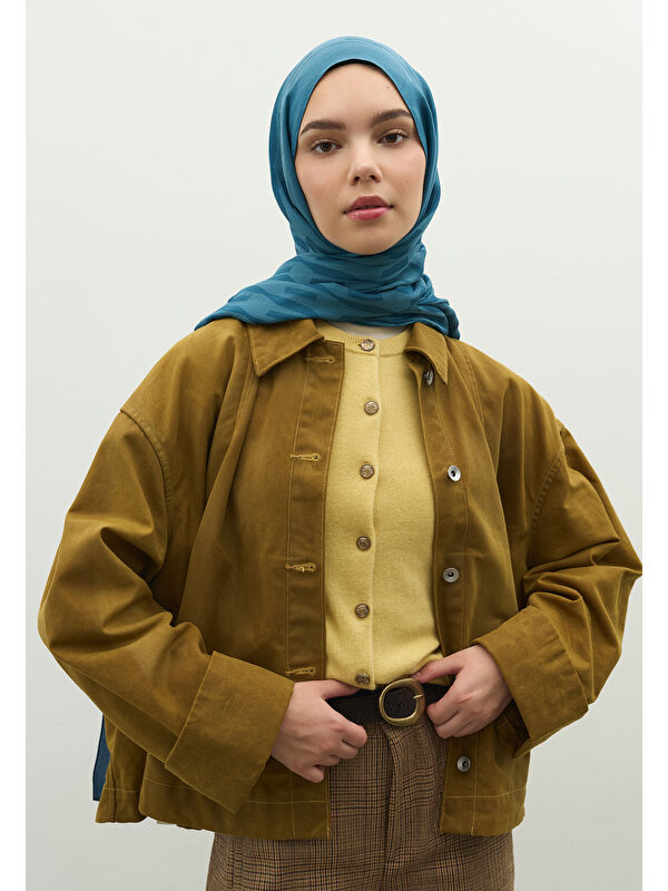 Fresh Scarfs NARA PAMUK FLOŞ JAKARLI ŞAL Jean MAVİ
