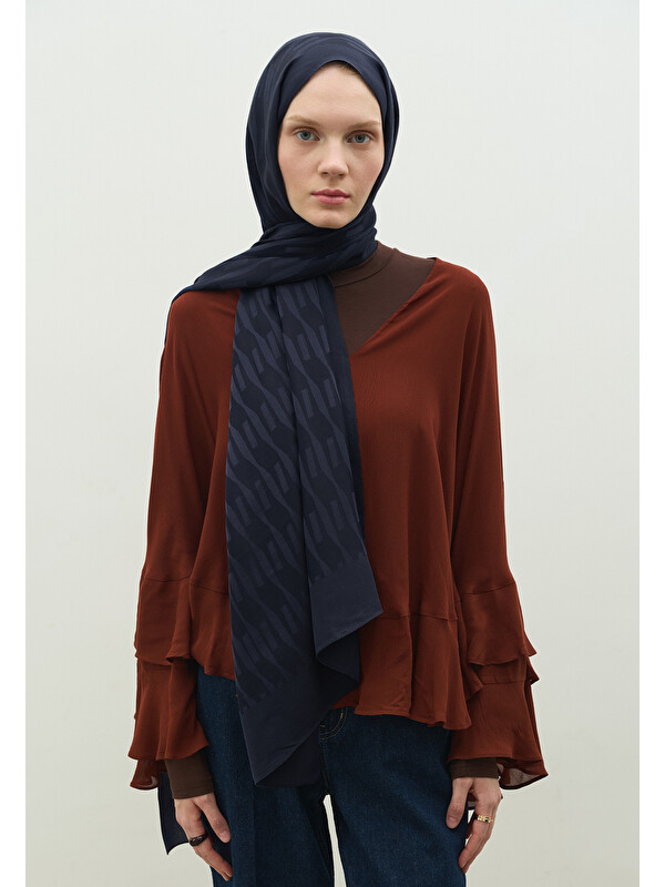 Fresh Scarfs NARA PAMUK FLOŞ JAKARLI ŞAL KOYU LACIVERT