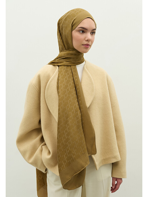 Fresh Scarfs MONOGRAM PAMUK FLOŞ JAKARLI ŞAL SAHRA