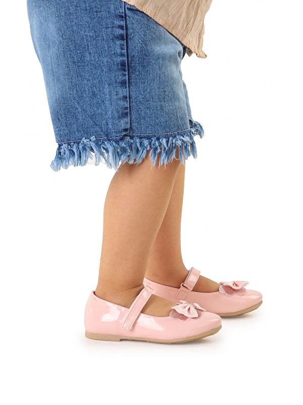 Taşlı Cırtlı Kız Çocuk Fiyonklu Babet Ayakkabı Ege 204 Rugan - Görsel 4