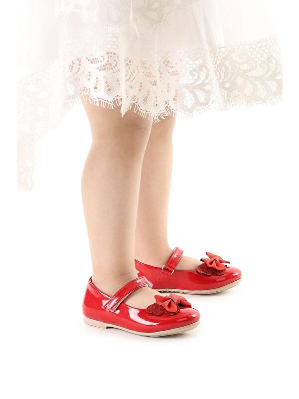 Taşlı Cırtlı Kız Çocuk Fiyonklu Babet Ayakkabı Ege 204 Rugan - Görsel 3