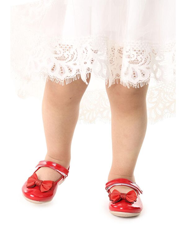 Taşlı Cırtlı Kız Çocuk Fiyonklu Babet Ayakkabı Ege 204 Rugan - Görsel 4