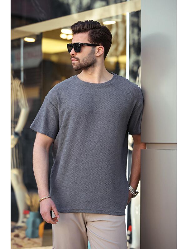 Madmext Füme Bisiklet Yaka Oversize Erkek Tişört E7134