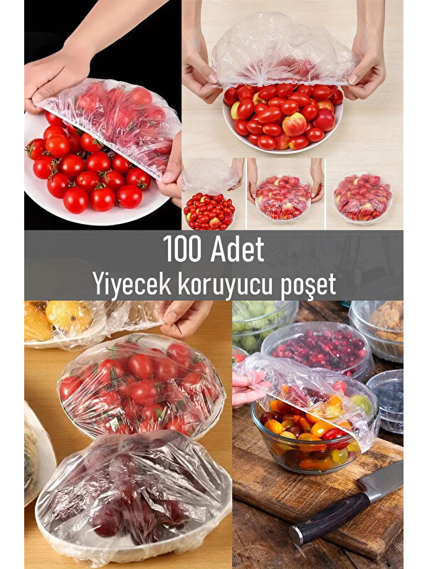 Porsima 100 Adet Tek Kullanımlık Gıda Koruyucu Lastikli Tazeliği Koruyan Tencere Tabak Gıda Koruyucu