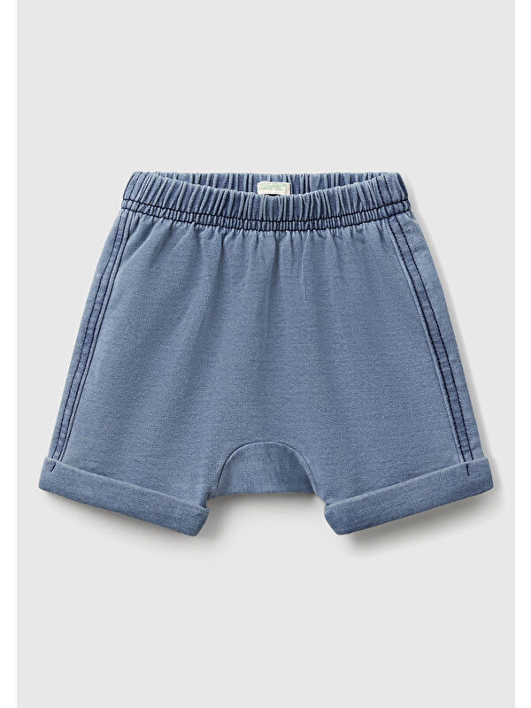 United Colors Of Benetton Bebek Denim Arkası Nakışlı ve Aplike Kulaklı Beli Lastikli Denim Şort