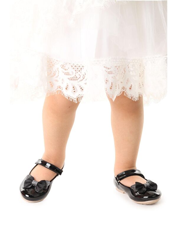 Taşlı Cırtlı Kız Çocuk Fiyonklu Babet Ayakkabı Ege 204 Rugan - Görsel 4