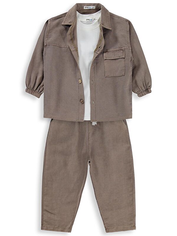 Civil Boys Gabardin Çizgili 3 lü 2-5 Yaş Takım - Kahve