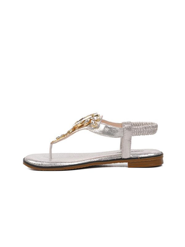Gümüş İnce Taban Taşlı Kadın Sandalet 286079 - Görsel 3