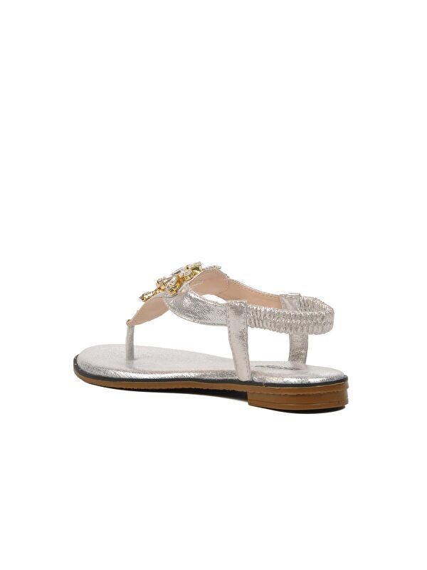 Gümüş İnce Taban Taşlı Kadın Sandalet 286079 - Görsel 5