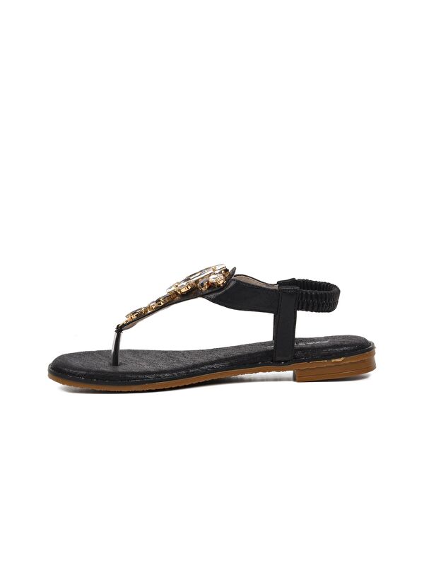 Siyah İnce Taban Taşlı Kadın Sandalet 286079 - Görsel 3