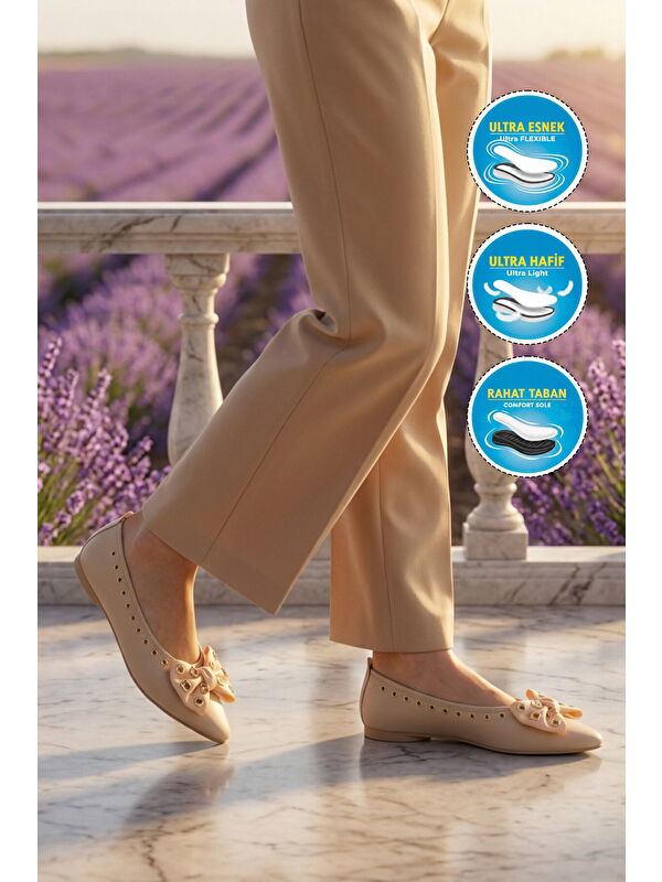 Ayakmod Bej Ayakmod Hafif Esnek Kadın Babet Ayakkabı 351092 Z