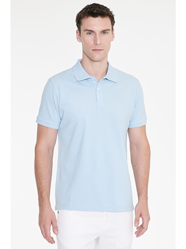 Altınyıldız Classics Erkek Açık Mavi Slim Fit Dar Kesim %100 Pamuk Polo Yaka Kısa Kollu Tişört