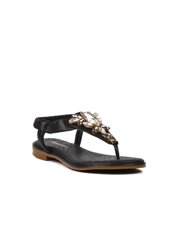 Siyah İnce Taban Taşlı Kadın Sandalet 286079 - Görsel 4