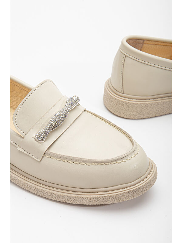 Kadın Ten Cilt Rahat Kalıp Önü Sarmal Taşlı Günlük Loafer - Görsel 4